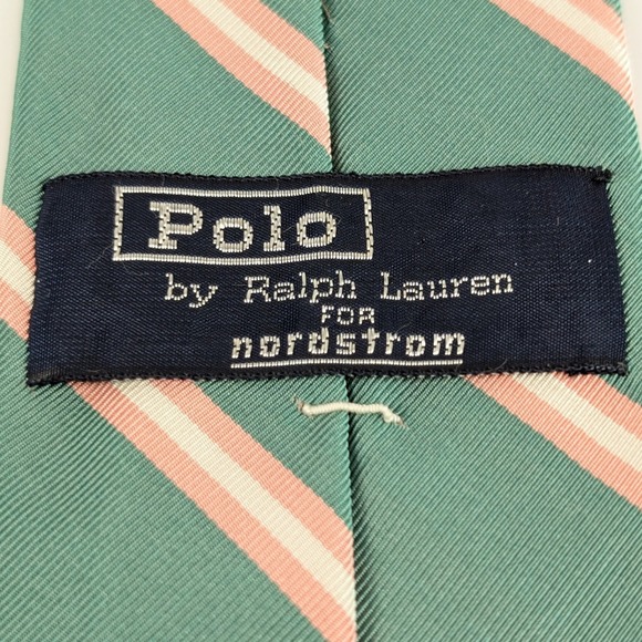 Polo Ralph Lauren Silk Hand Made Striped Men Neck Tie Teal Green Pink USA Narrow - Picture 5 of 9